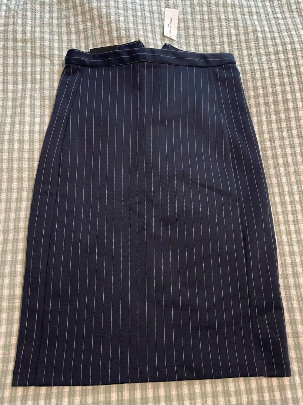Navy Pinstripe Pencil Skirt